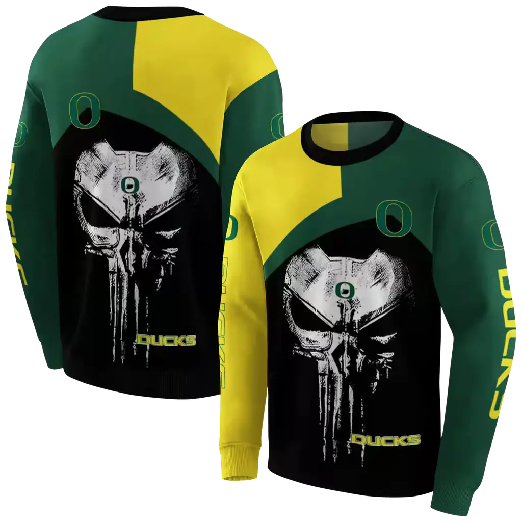 oregon ducks skull punisher yellow black hoodie premium grade oregon ducks skull punisher yellow black hoodie premium grade