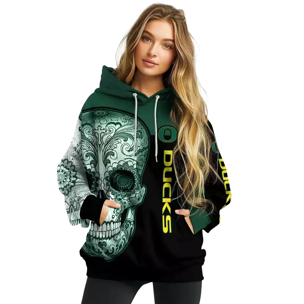 oregon ducks sugar skull green black hoodie high quality oregon ducks sugar skull green black hoodie high quality