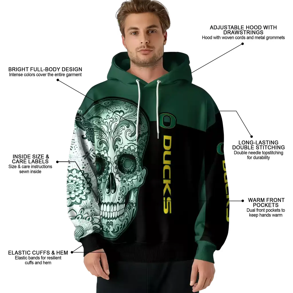 oregon ducks sugar skull green black hoodie latest model oregon ducks sugar skull green black hoodie latest model