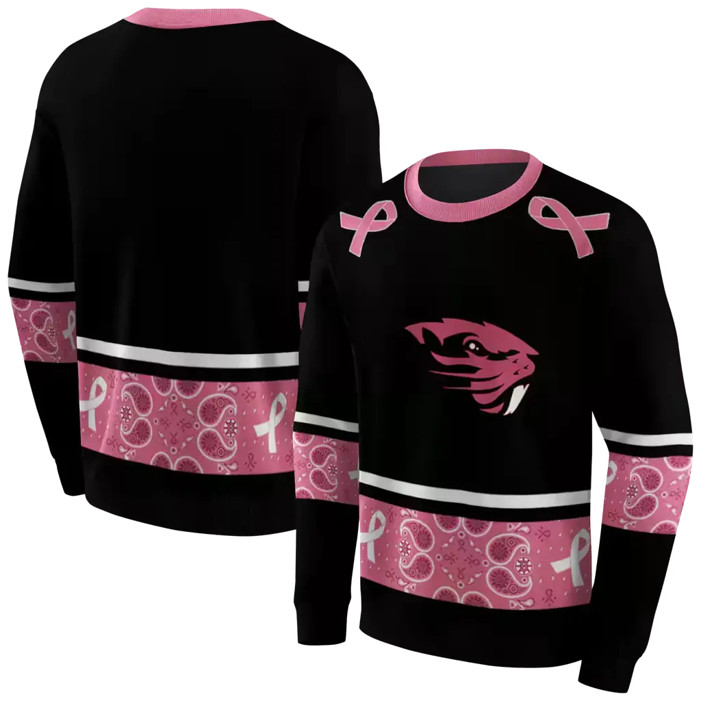 oregon state beavers awareness ribbon black pink hoodie premium grade oregon state beavers awareness ribbon black pink hoodie premium grade