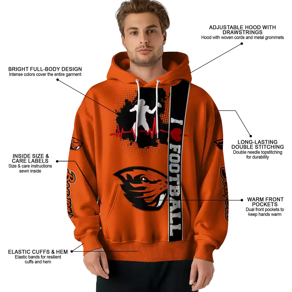 oregon state beavers football heartbeat orange hoodie latest model oregon state beavers football heartbeat orange hoodie latest model