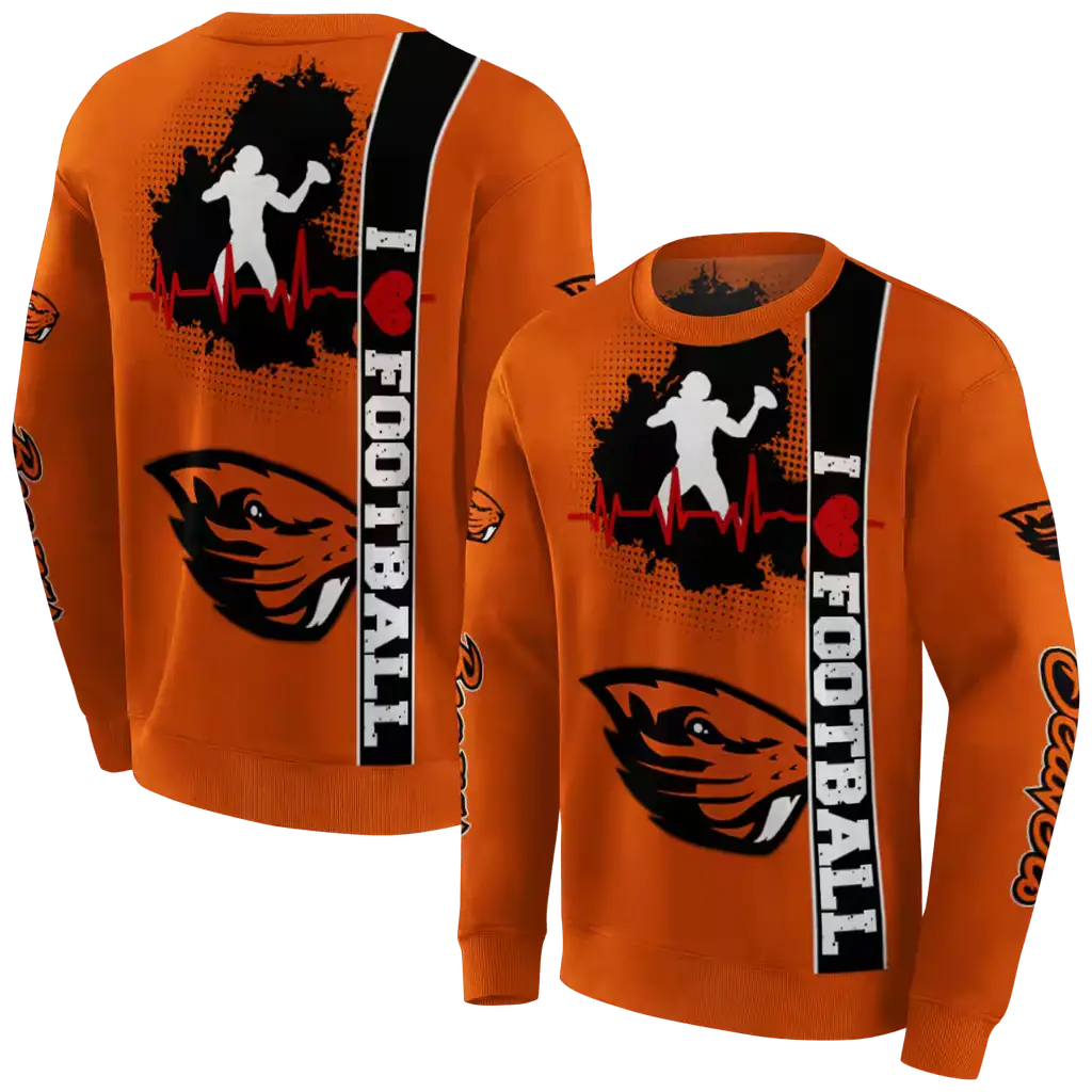 oregon state beavers football heartbeat orange hoodie premium grade oregon state beavers football heartbeat orange hoodie premium grade