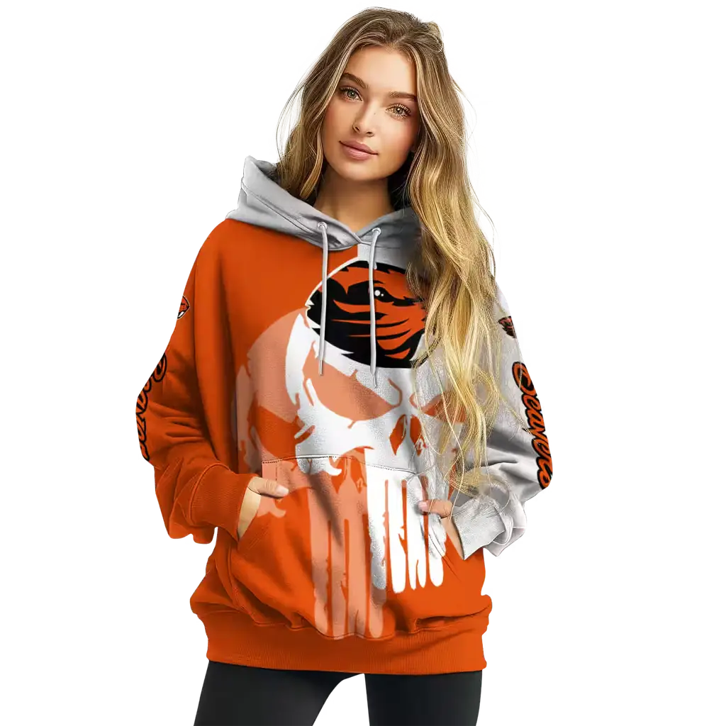 oregon state beavers graphic punisher orange white hoodie high quality oregon state beavers graphic punisher orange white hoodie high quality