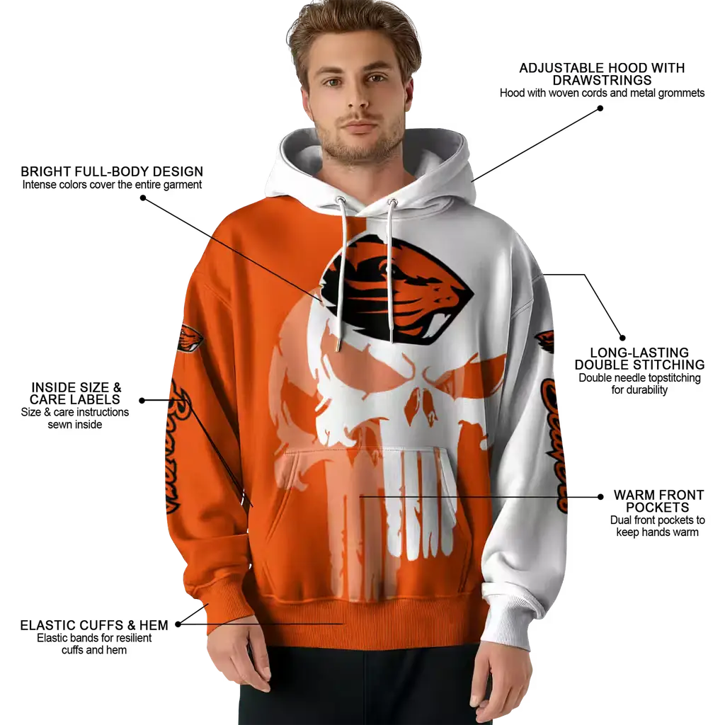 oregon state beavers graphic punisher orange white hoodie latest model oregon state beavers graphic punisher orange white hoodie latest model