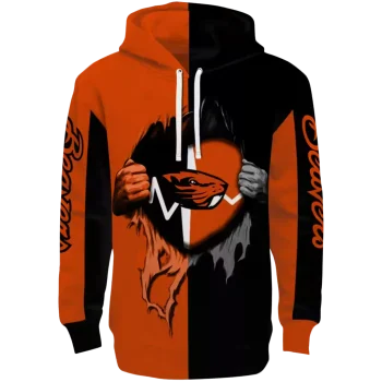 oregon state beavers heartbeat graphic orange hoodie best selling