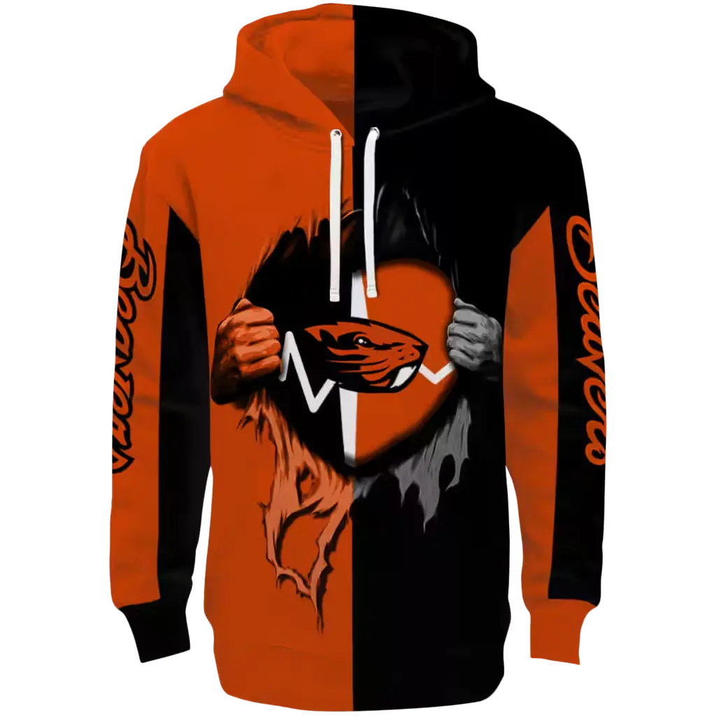 oregon state beavers heartbeat graphic orange hoodie best selling oregon state beavers heartbeat graphic orange hoodie best selling