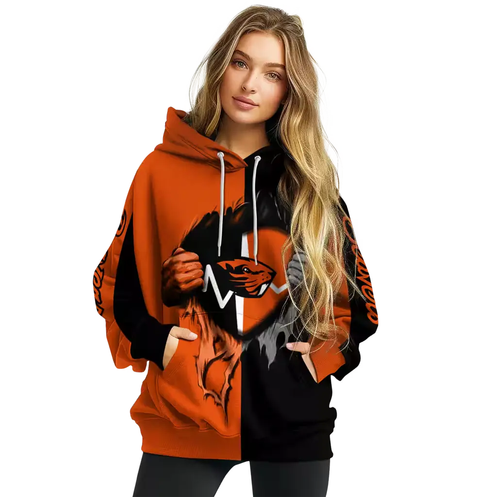 oregon state beavers heartbeat graphic orange hoodie high quality oregon state beavers heartbeat graphic orange hoodie high quality