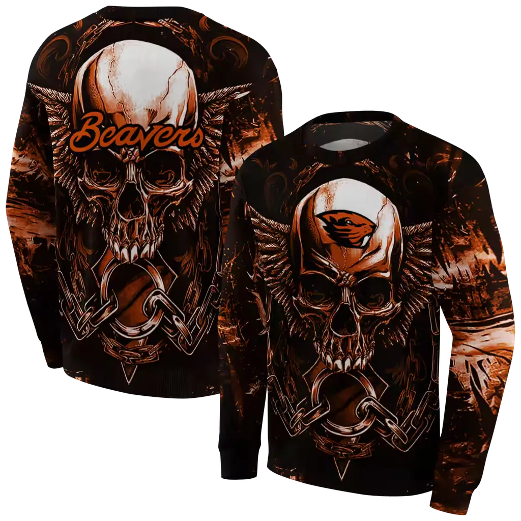 oregon state beavers skull artwork orange black hoodie premium grade oregon state beavers skull artwork orange black hoodie premium grade