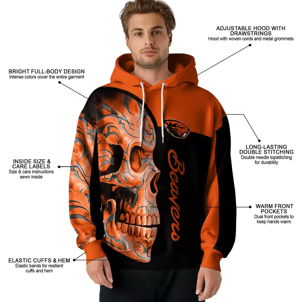 oregon state beavers skull motif orange black hoodie latest model oregon state beavers skull motif orange black hoodie latest model