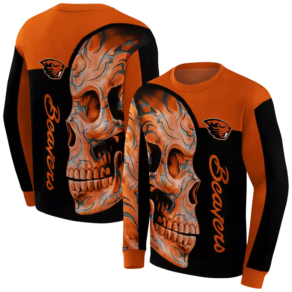 oregon state beavers skull motif orange black hoodie premium grade oregon state beavers skull motif orange black hoodie premium grade