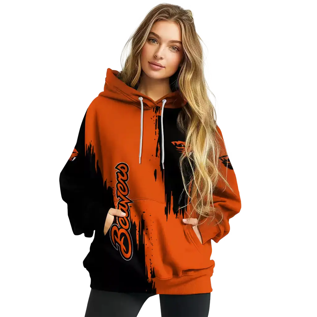 oregon state beavers splatter effect orange hoodie high quality oregon state beavers splatter effect orange hoodie high quality
