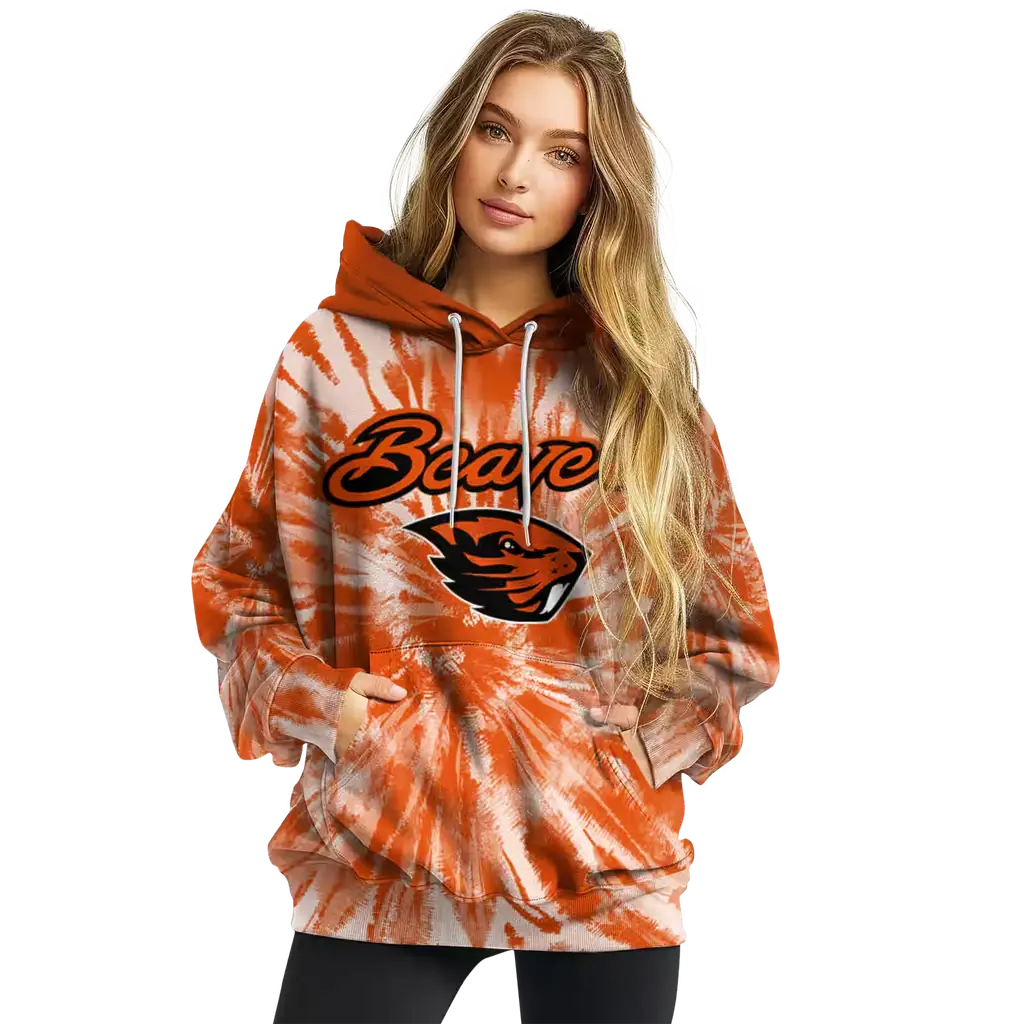 oregon state beavers tie dye pattern orange hoodie high quality oregon state beavers tie dye pattern orange hoodie high quality