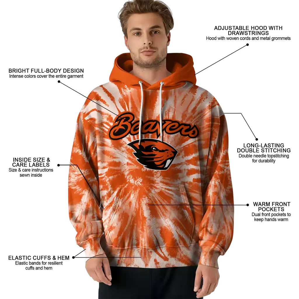 oregon state beavers tie dye pattern orange hoodie latest model oregon state beavers tie dye pattern orange hoodie latest model