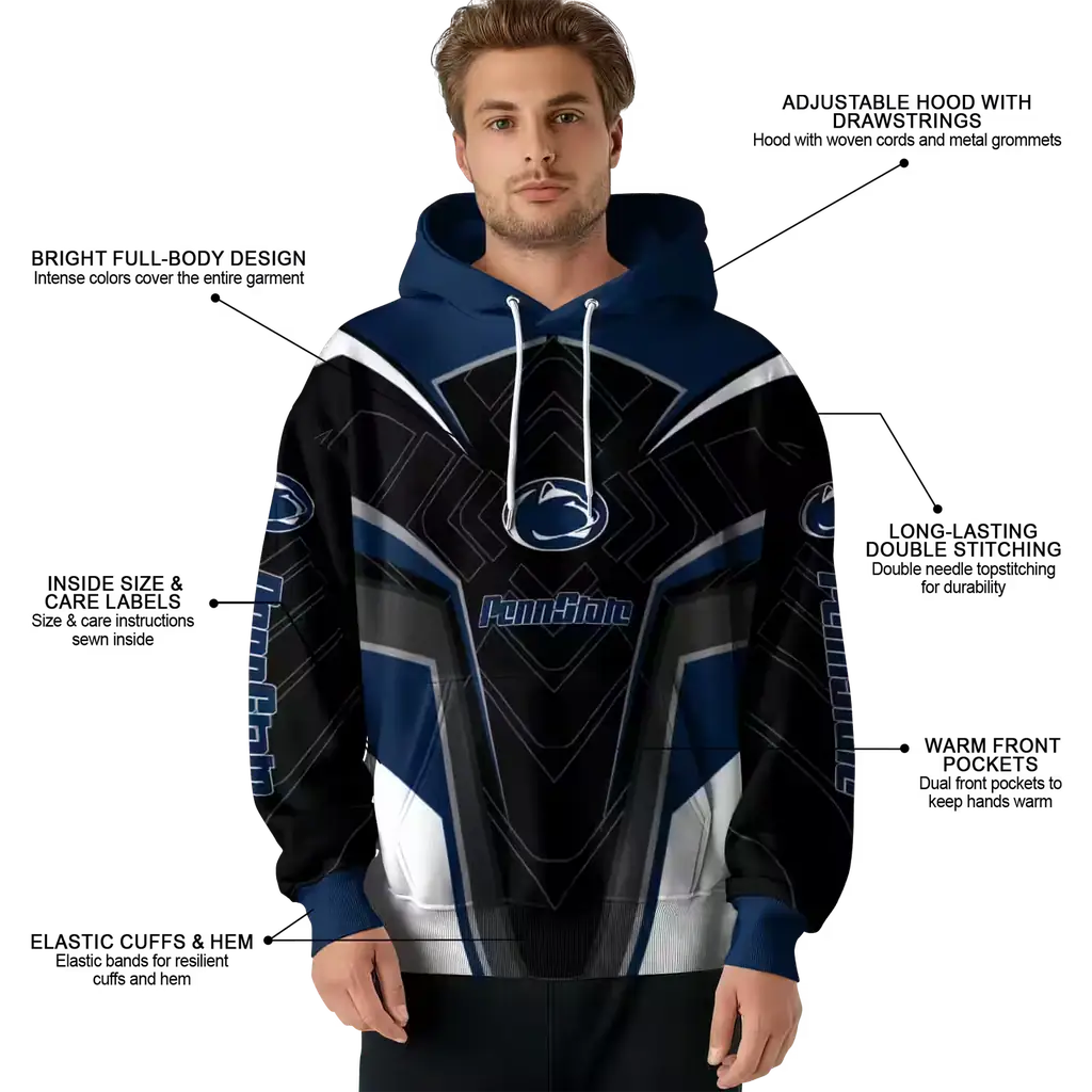 penn state nittany lions futuristic pattern blue black hoodie latest model penn state nittany lions futuristic pattern blue black hoodie latest model