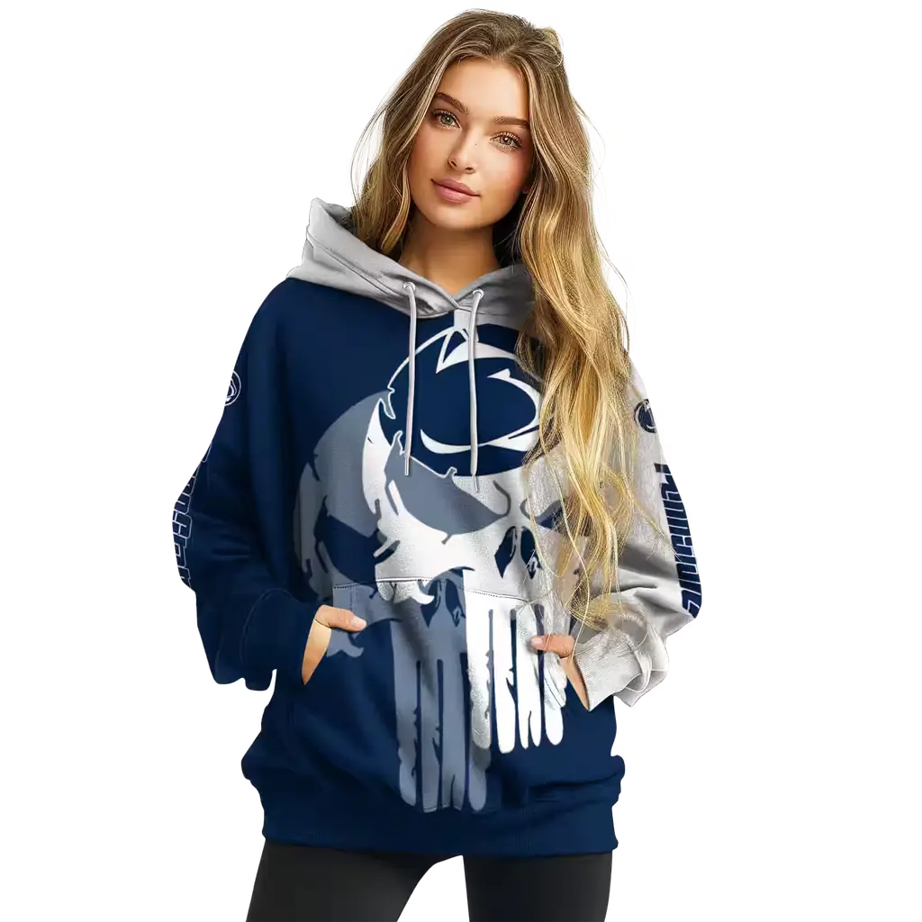 penn state nittany lions graphic punisher blue white hoodie high quality penn state nittany lions graphic punisher blue white hoodie high quality