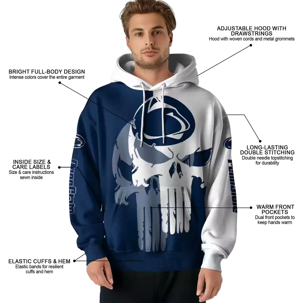 penn state nittany lions graphic punisher blue white hoodie latest model penn state nittany lions graphic punisher blue white hoodie latest model
