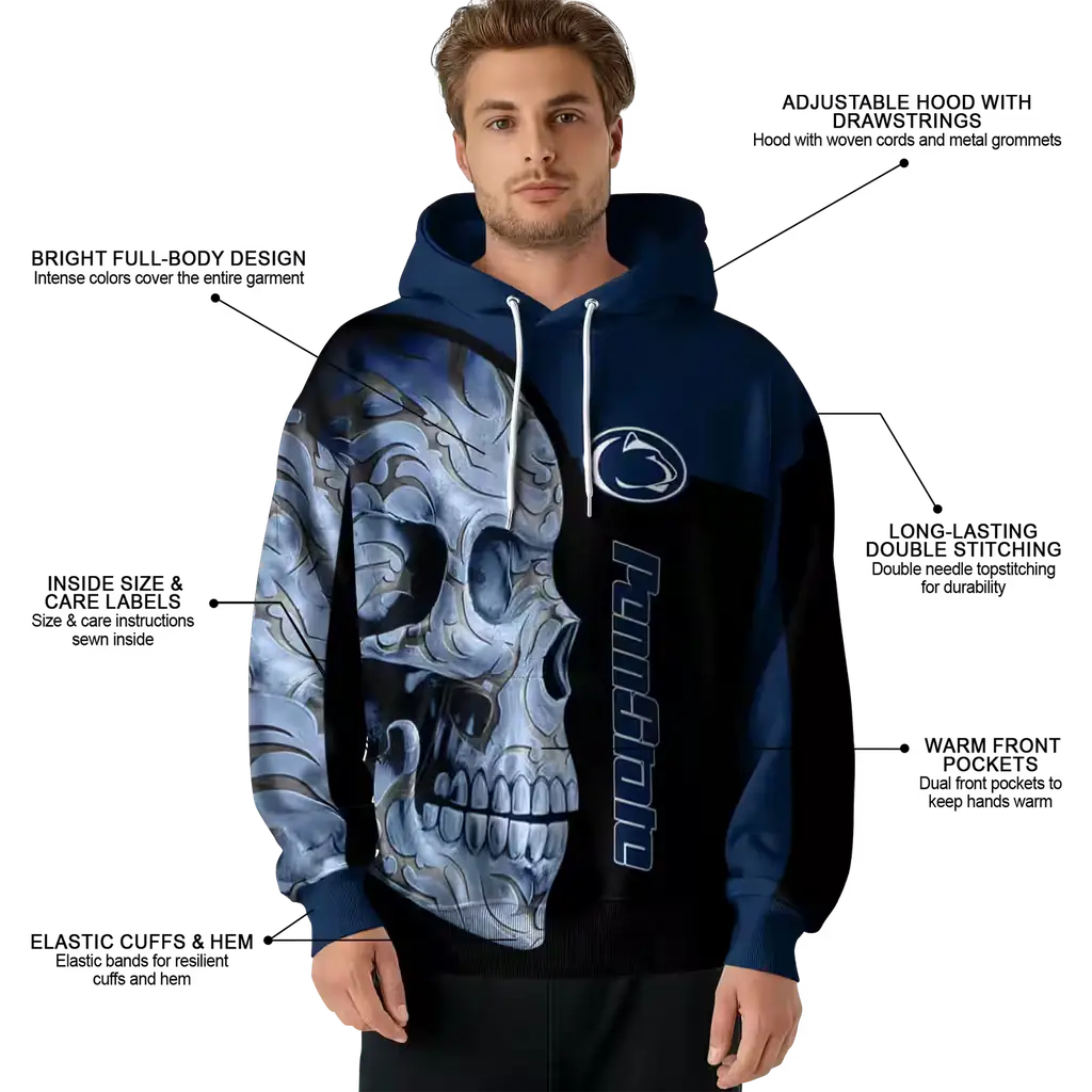 penn state nittany lions skull motif blue black hoodie latest model penn state nittany lions skull motif blue black hoodie latest model