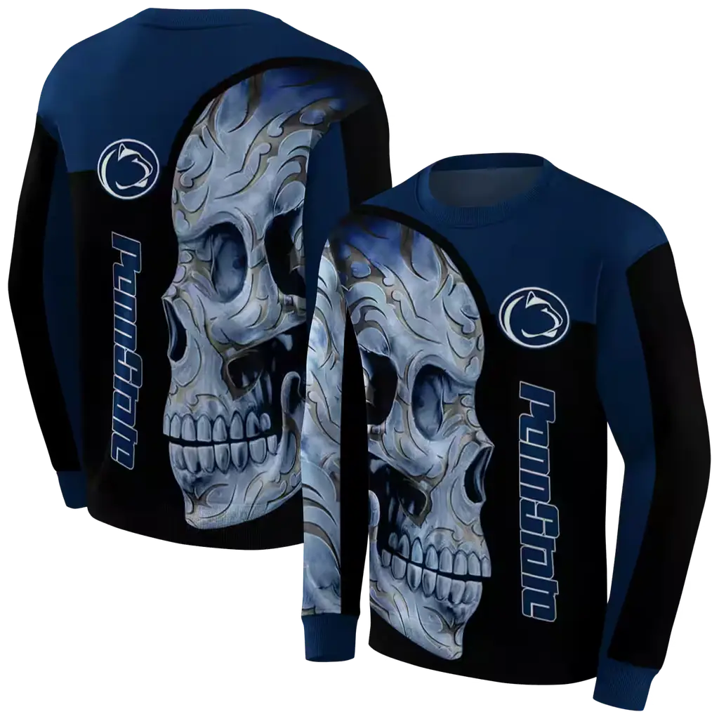 penn state nittany lions skull motif blue black hoodie premium grade penn state nittany lions skull motif blue black hoodie premium grade