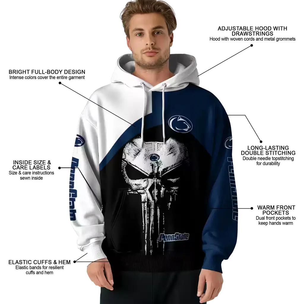 penn state nittany lions skull punisher white black hoodie latest model penn state nittany lions skull punisher white black hoodie latest model