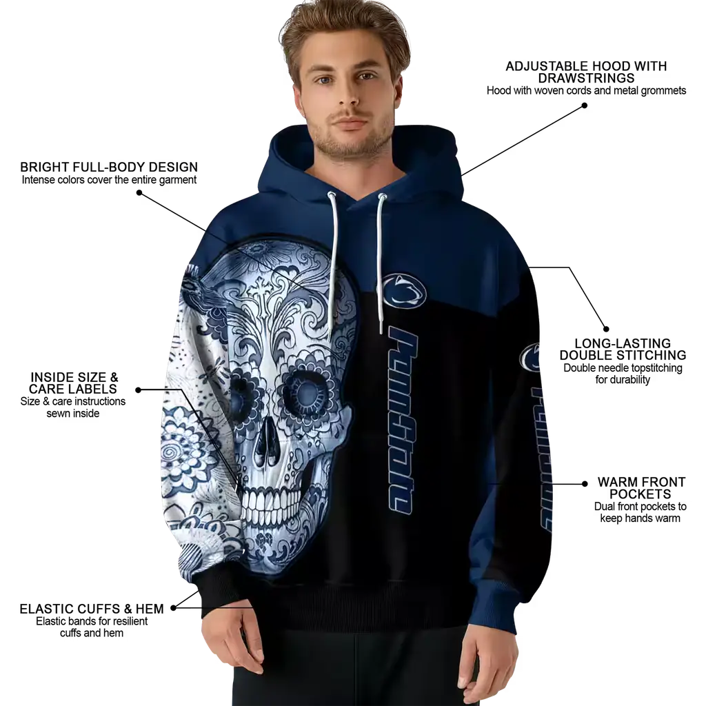 penn state nittany lions sugar skull blue black hoodie latest model penn state nittany lions sugar skull blue black hoodie latest model