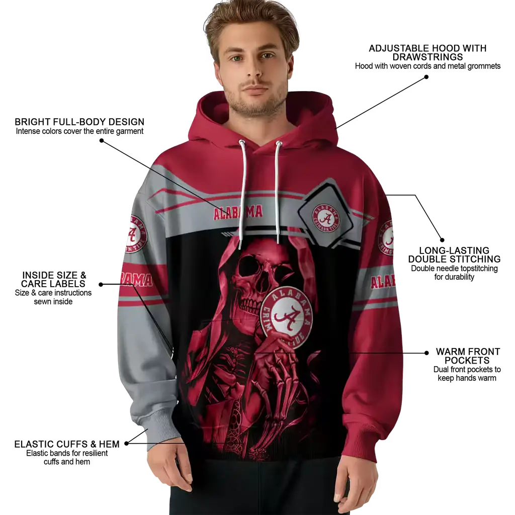 personalized alabama crimson tide grim reaper crimson black hoodie latest model personalized alabama crimson tide grim reaper crimson black hoodie latest model