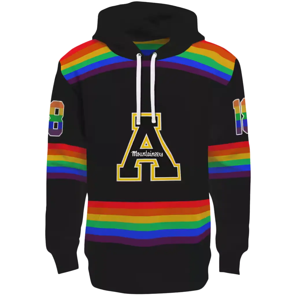 personalized appalachian state mountaineers rainbow stripes black hoodie best selling personalized appalachian state mountaineers rainbow stripes black hoodie best selling