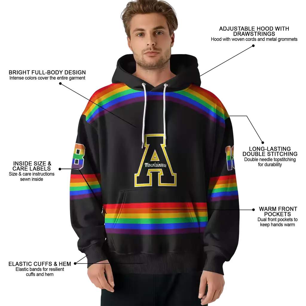 personalized appalachian state mountaineers rainbow stripes black hoodie latest model personalized appalachian state mountaineers rainbow stripes black hoodie latest model