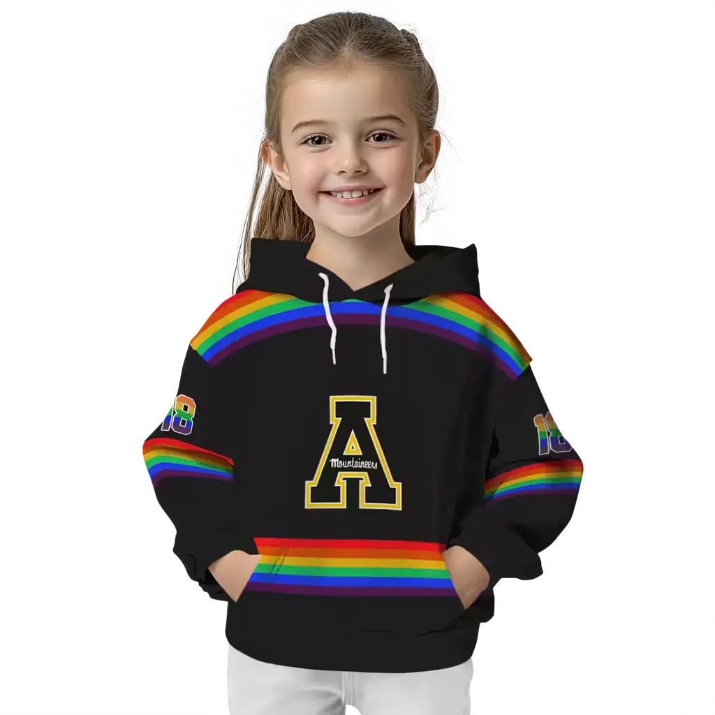 personalized appalachian state mountaineers rainbow stripes black hoodie top rated personalized appalachian state mountaineers rainbow stripes black hoodie top rated