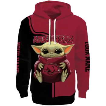 personalized arkansas razorbacks baby yoda red black hoodie best selling