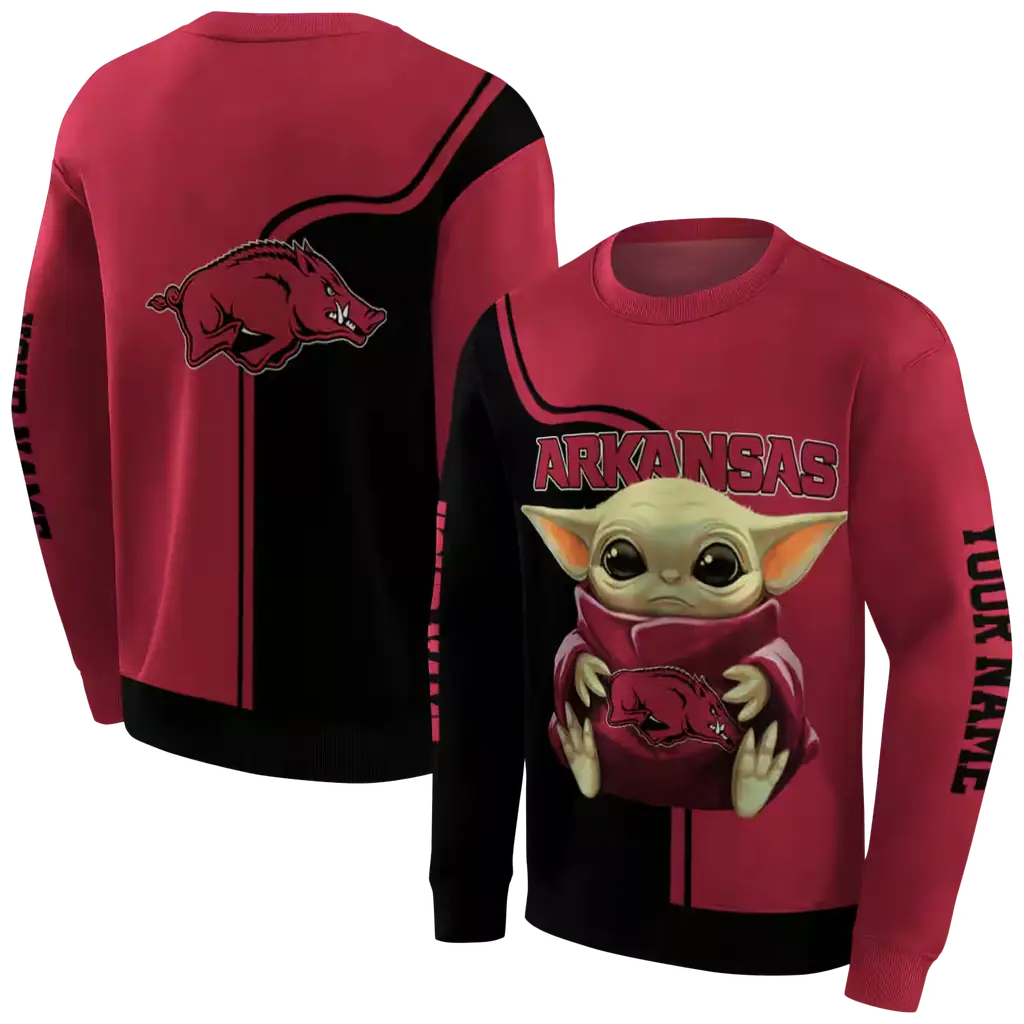 personalized arkansas razorbacks baby yoda red black hoodie premium grade personalized arkansas razorbacks baby yoda red black hoodie premium grade