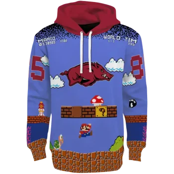 personalized arkansas razorbacks mario blue black hoodie best selling