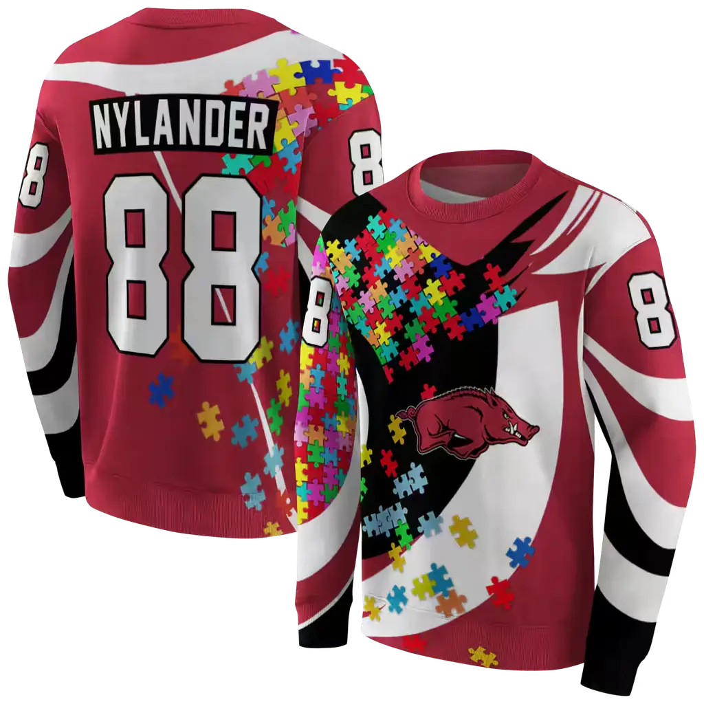 personalized arkansas razorbacks puzzle pieces red hoodie premium grade personalized arkansas razorbacks puzzle pieces red hoodie premium grade