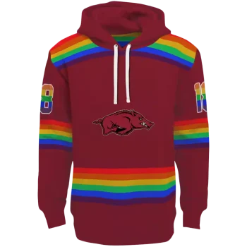 personalized arkansas razorbacks rainbow stripes red hoodie best selling