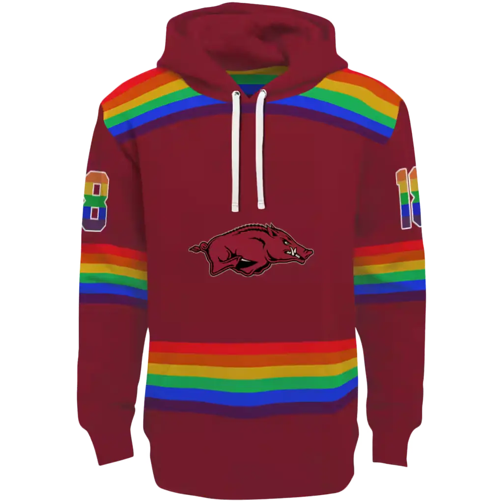 personalized arkansas razorbacks rainbow stripes red hoodie best selling personalized arkansas razorbacks rainbow stripes red hoodie best selling