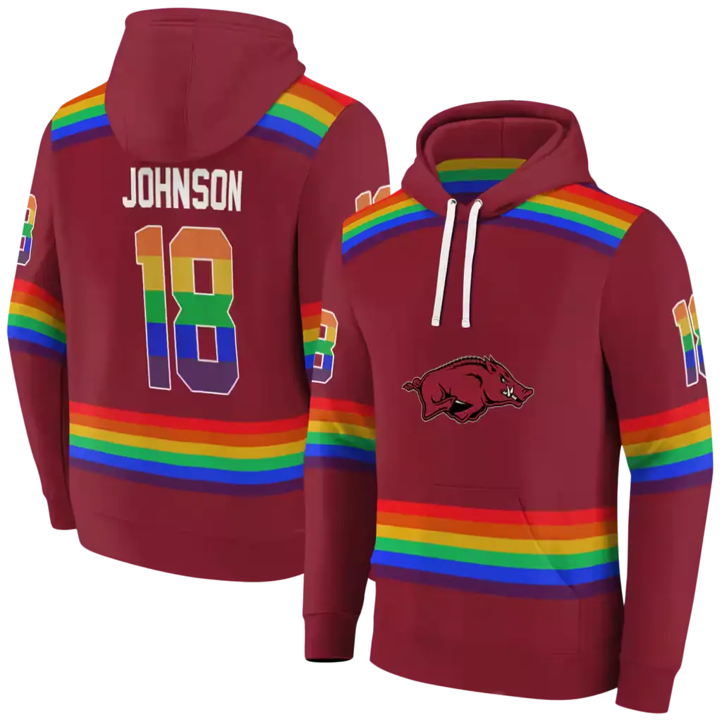 personalized arkansas razorbacks rainbow stripes red hoodie fashion forward personalized arkansas razorbacks rainbow stripes red hoodie fashion forward