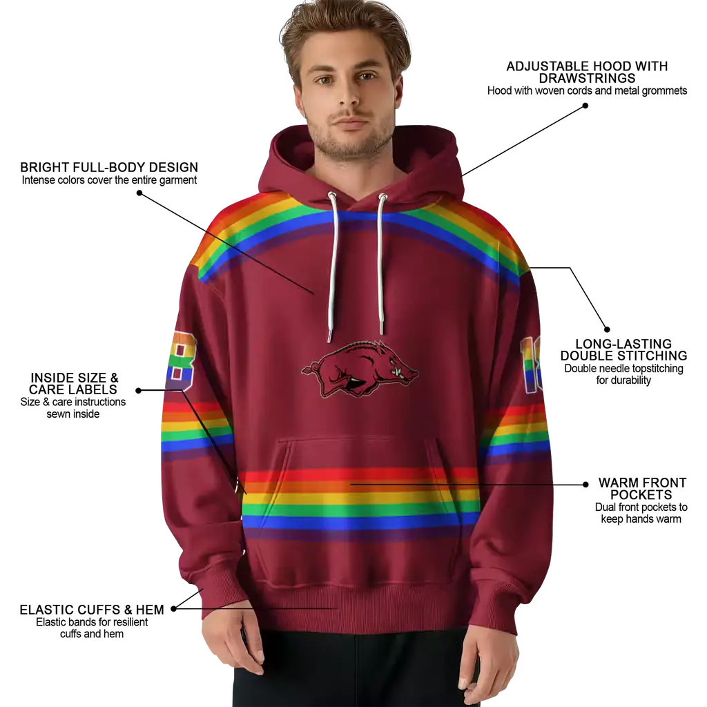 personalized arkansas razorbacks rainbow stripes red hoodie latest model personalized arkansas razorbacks rainbow stripes red hoodie latest model