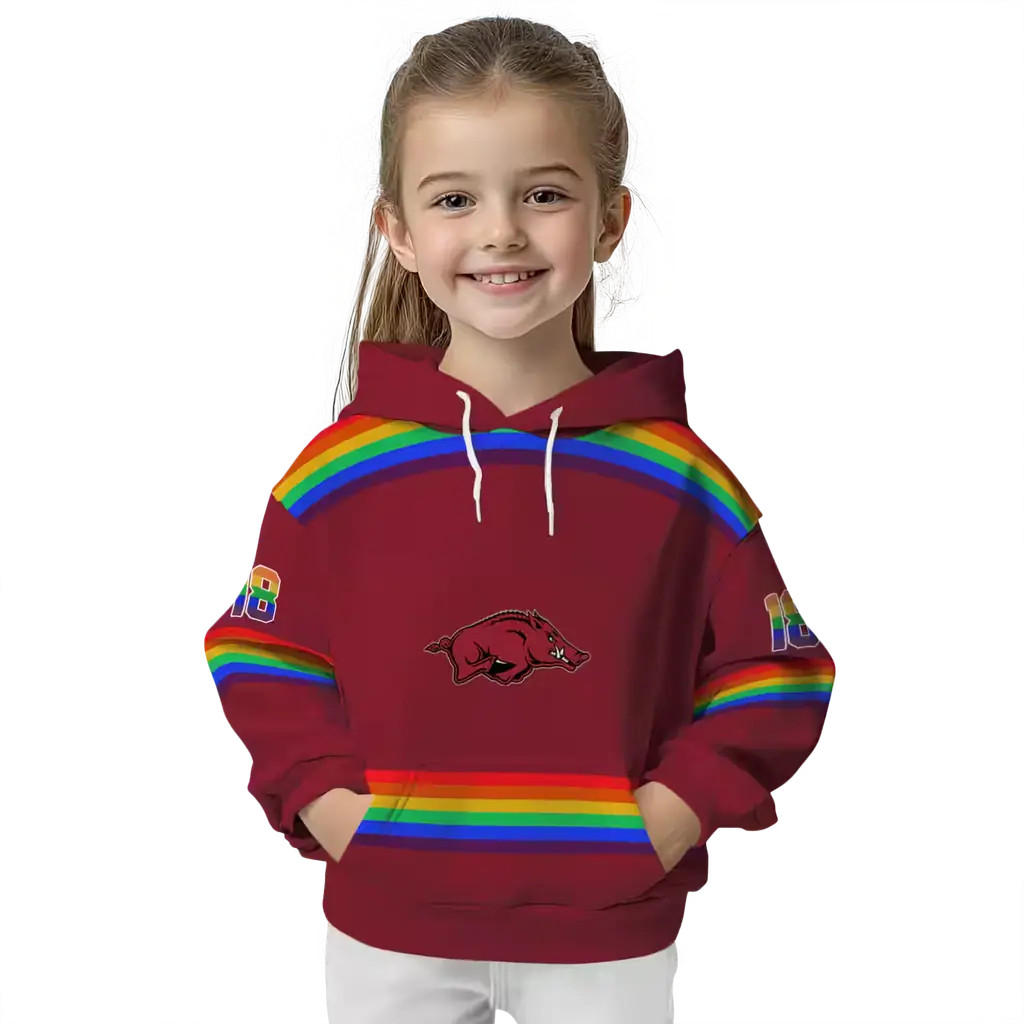 personalized arkansas razorbacks rainbow stripes red hoodie top rated personalized arkansas razorbacks rainbow stripes red hoodie top rated
