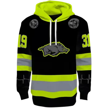 personalized arkansas razorbacks safety motif black neon green hoodie best selling