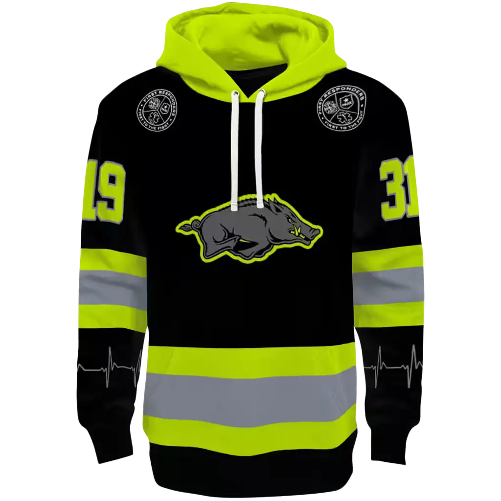 personalized arkansas razorbacks safety motif black neon green hoodie best selling personalized arkansas razorbacks safety motif black neon green hoodie best selling