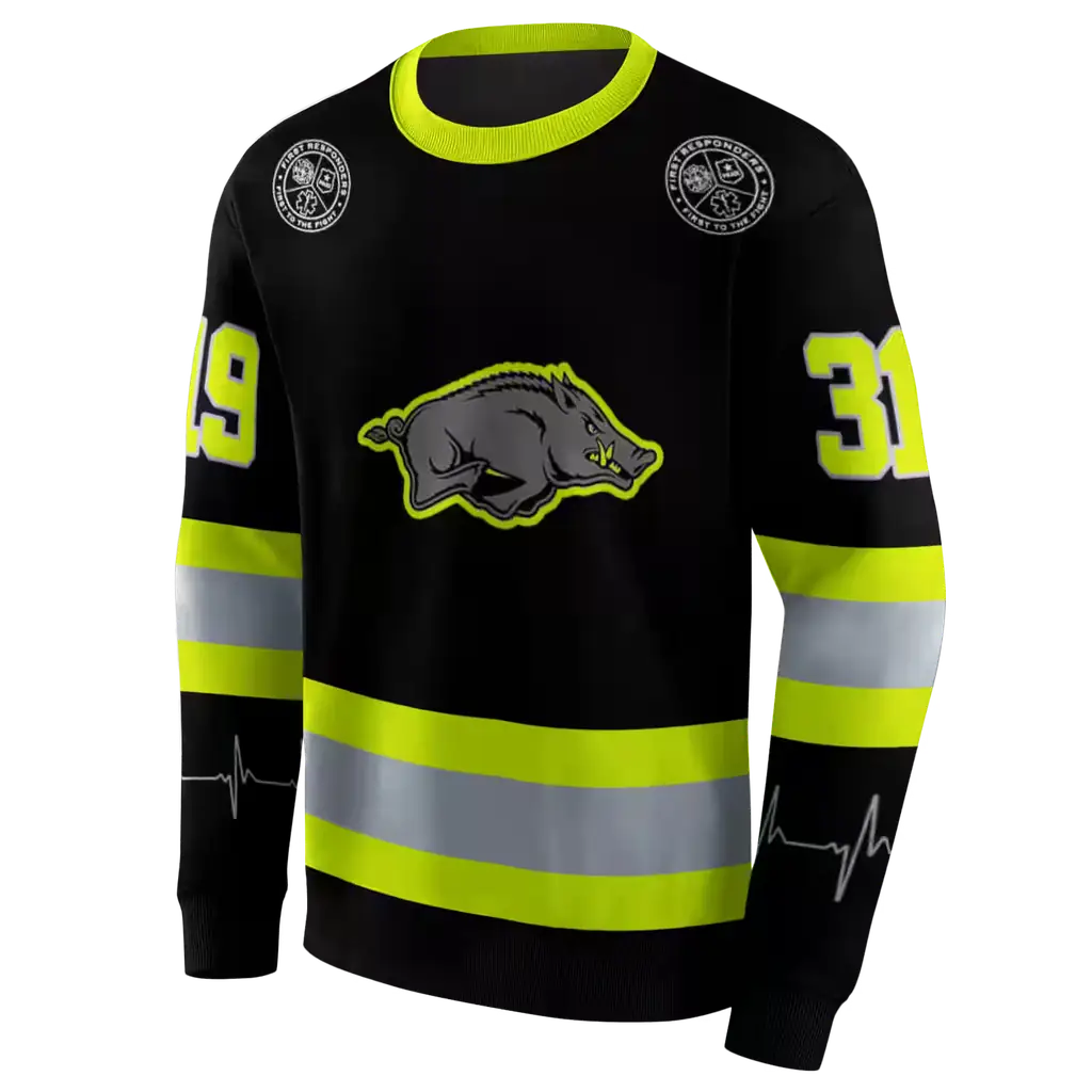 personalized arkansas razorbacks safety motif black neon green hoodie new arrival personalized arkansas razorbacks safety motif black neon green hoodie new arrival