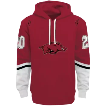 personalized arkansas razorbacks striped sleeves red hoodie best selling