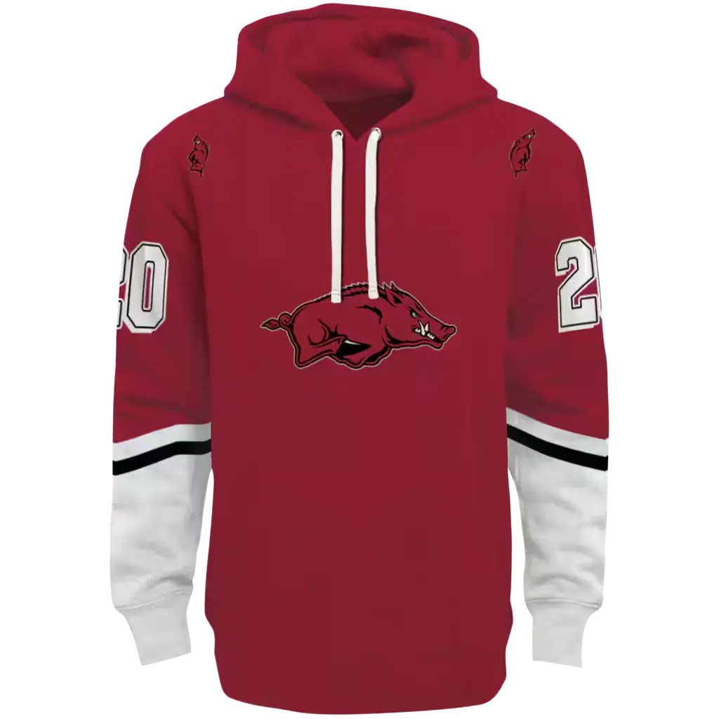 personalized arkansas razorbacks striped sleeves red hoodie best selling personalized arkansas razorbacks striped sleeves red hoodie best selling