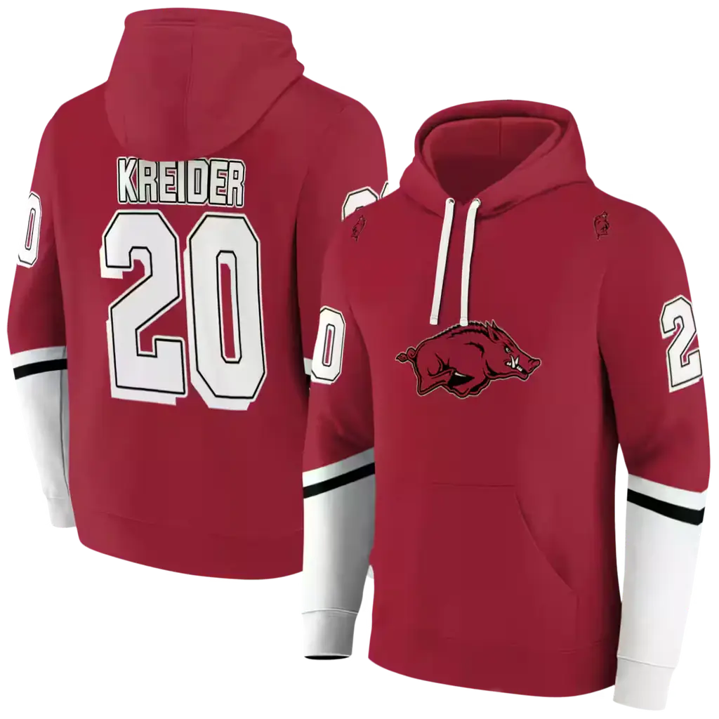 personalized arkansas razorbacks striped sleeves red hoodie fashion forward personalized arkansas razorbacks striped sleeves red hoodie fashion forward