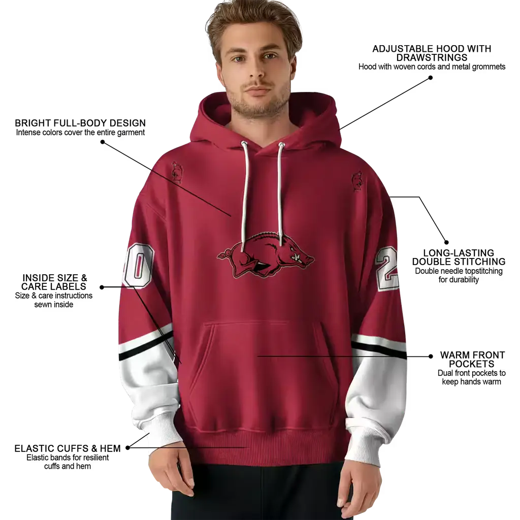 personalized arkansas razorbacks striped sleeves red hoodie latest model personalized arkansas razorbacks striped sleeves red hoodie latest model