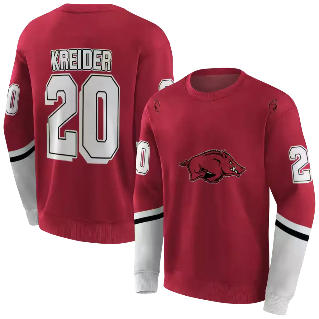 personalized arkansas razorbacks striped sleeves red hoodie premium grade personalized arkansas razorbacks striped sleeves red hoodie premium grade