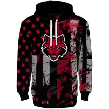 personalized arkansas state red wolves distressed flag scarlet black hoodie best selling