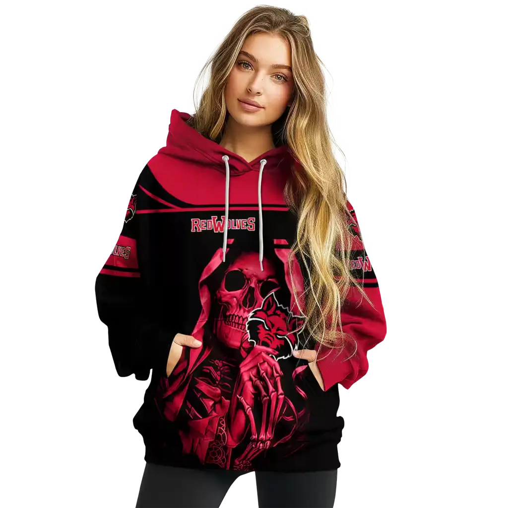 personalized arkansas state red wolves grim reaper scarlet black hoodie high quality personalized arkansas state red wolves grim reaper scarlet black hoodie high quality