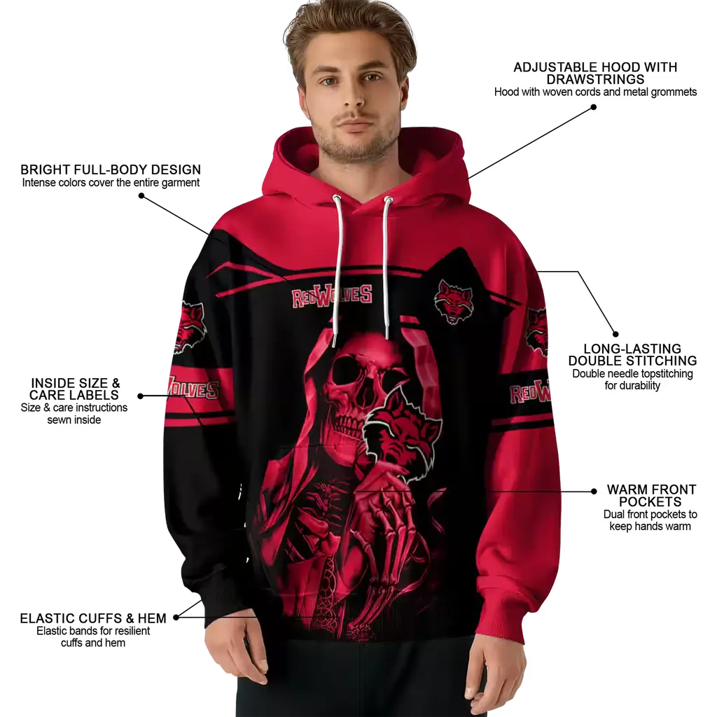 personalized arkansas state red wolves grim reaper scarlet black hoodie latest model personalized arkansas state red wolves grim reaper scarlet black hoodie latest model