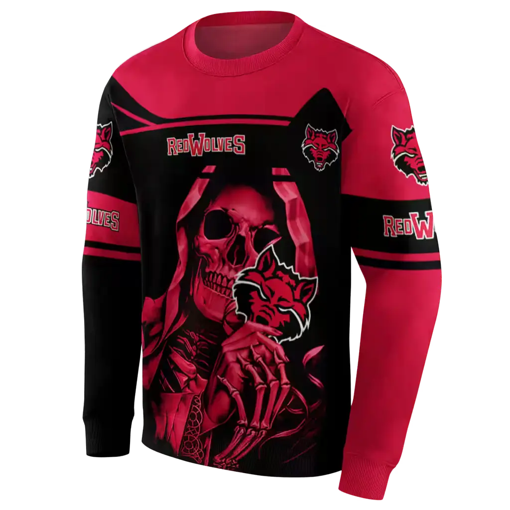 personalized arkansas state red wolves grim reaper scarlet black hoodie new arrival personalized arkansas state red wolves grim reaper scarlet black hoodie new arrival