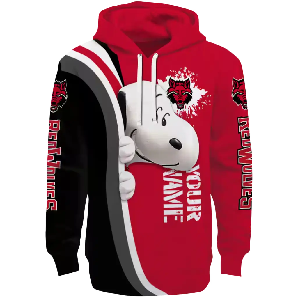 personalized arkansas state red wolves peeking snoopy scarlet hoodie best selling personalized arkansas state red wolves peeking snoopy scarlet hoodie best selling